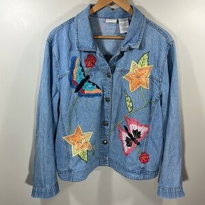 White Stag Blue Jean Jacket with Colorful Embroidery